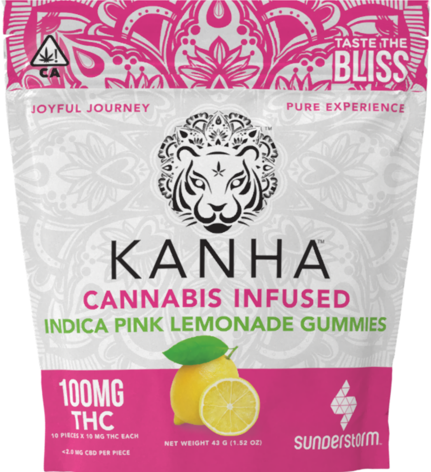 Kanha Pink Lemonade Indica 100mg By Kanha Gummies - Cannabis Infused Pineapple Gummies Clipart (1600x1600), Png Download