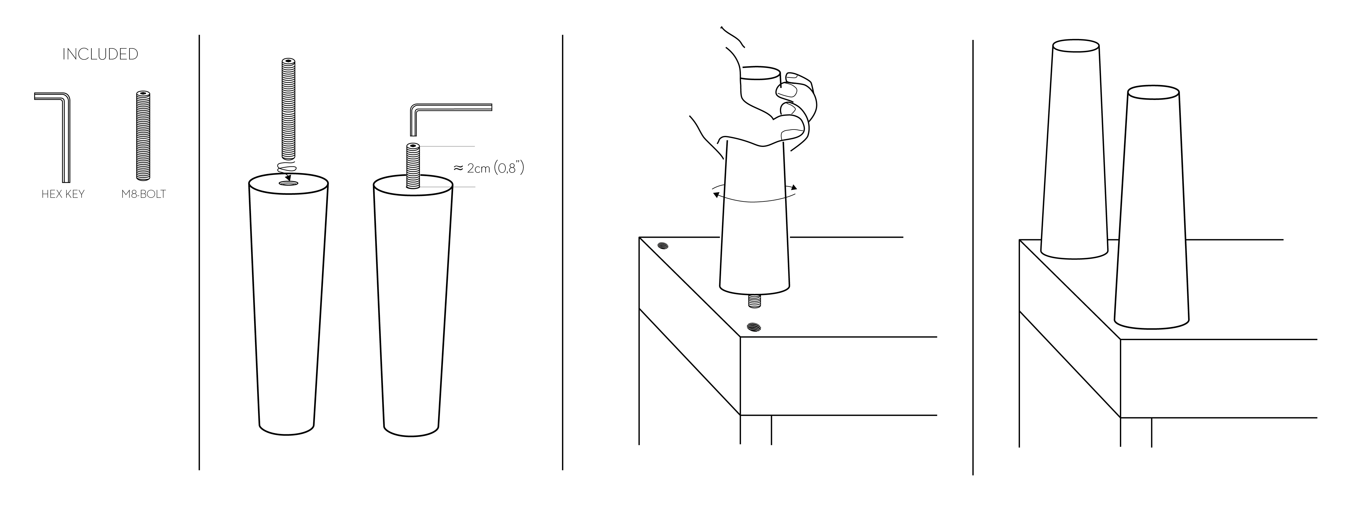 Attach The Legs Directly Into The Furniture's Threaded - Sketch Clipart (4474x1657), Png Download