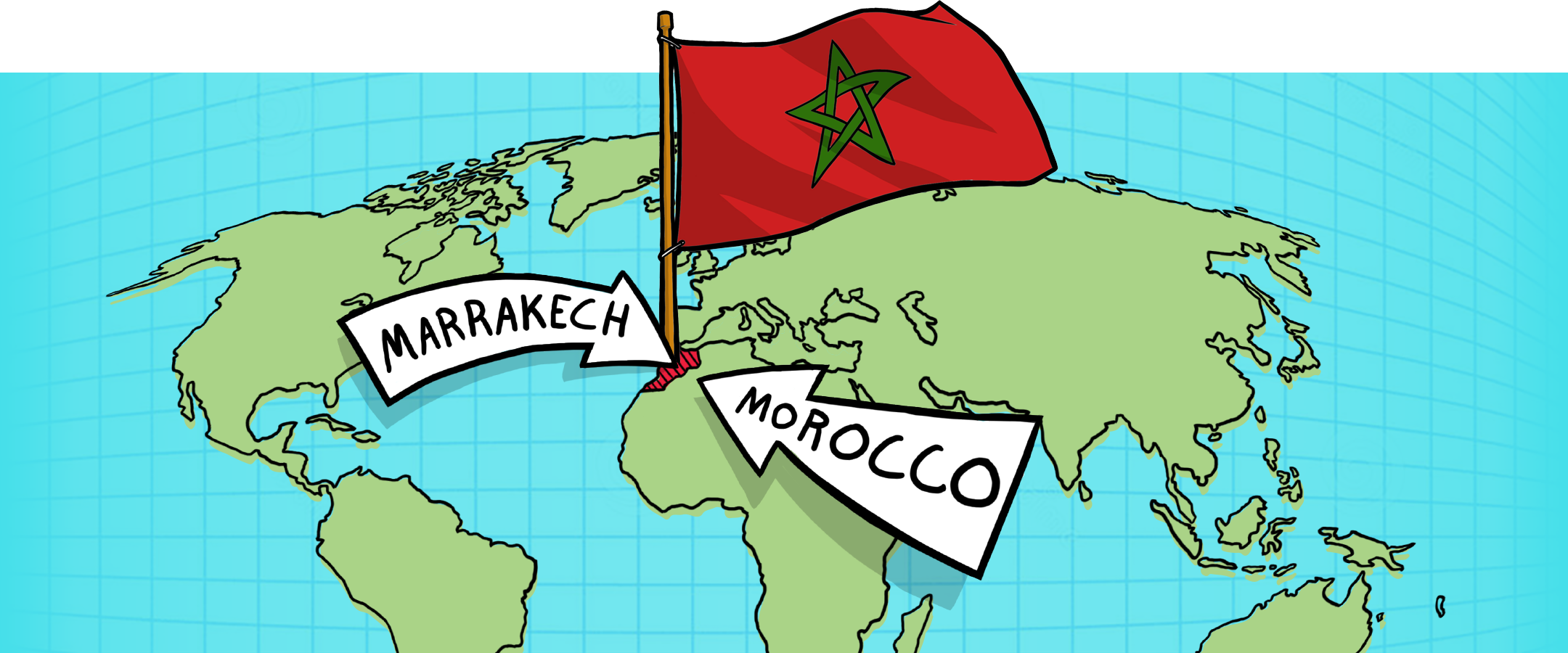 Morocco Flag Map From Pasarelapr - Cartoon Clipart (2160x900), Png Download