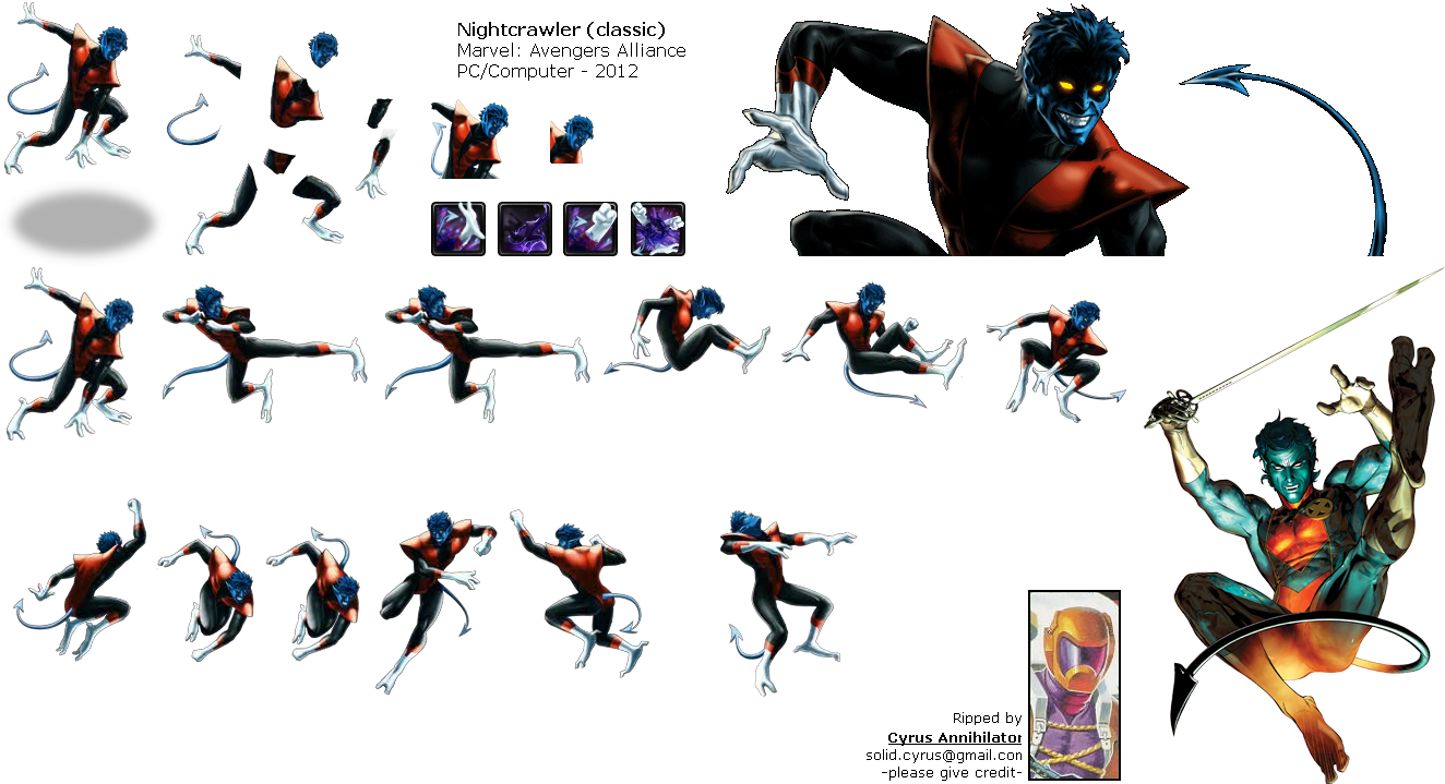 Click For Full Sized Image Nightcrawler - Nightcrawler Marvel Character Sheet Clipart (1333x731), Png Download