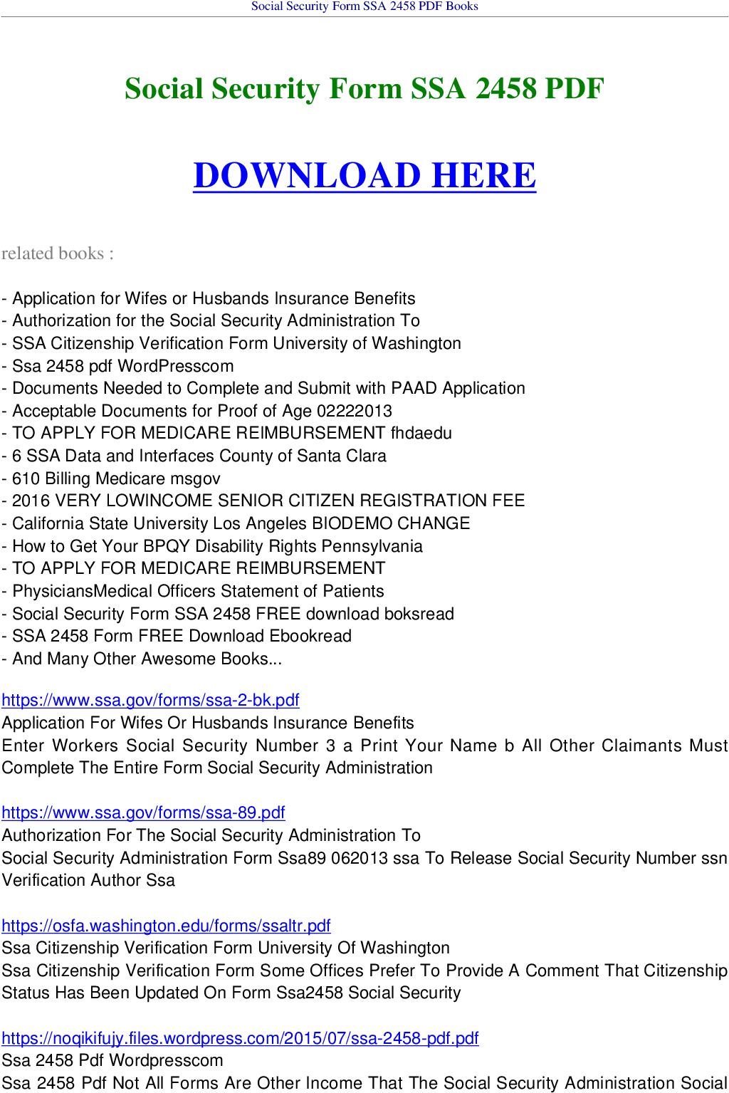 Social Security Form Ssa 2458 Free Download- Boksread - Form 2458 Social Security Clipart (1191x1684), Png Download