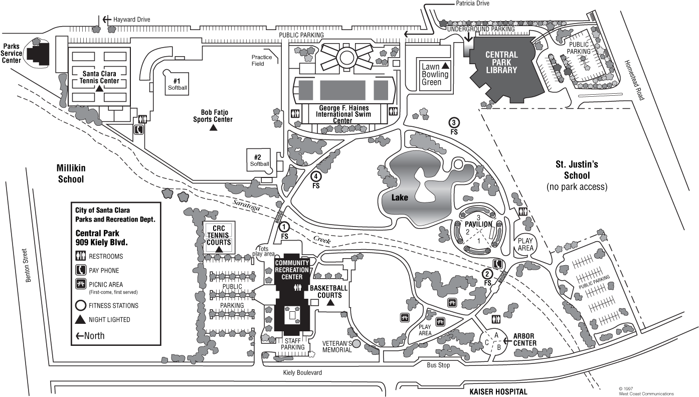 Santa Clara Central Park Map Large Map - Technical Drawing Clipart (1400x798), Png Download