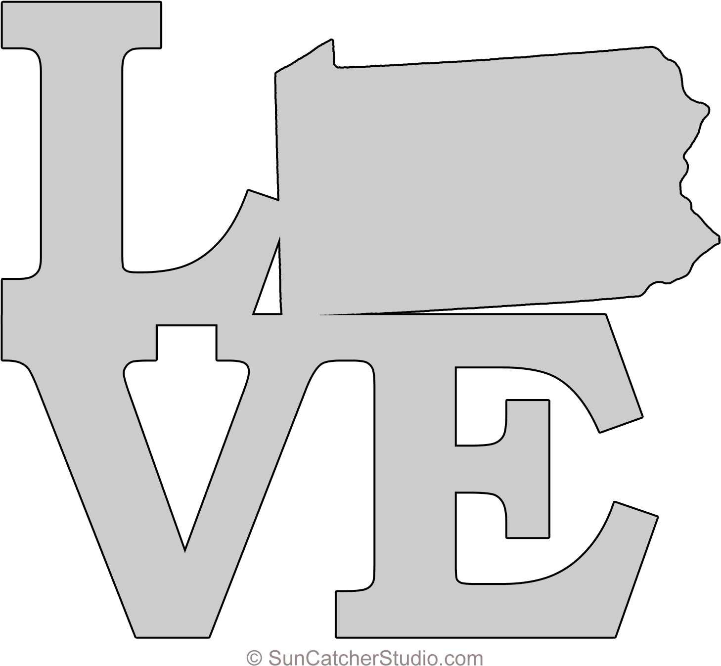 Pennsylvania Love Map Outline Scroll Saw Pattern Shape - Pennsylvania Outline Map Printable Clipart (1500x1372), Png Download