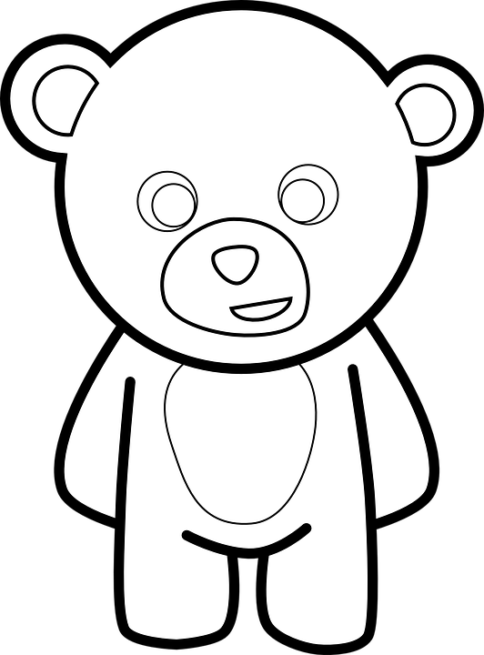 Teddy Bear Teddybear Black Outline Cute - Teddy Bear Outline Clipart (532x720), Png Download