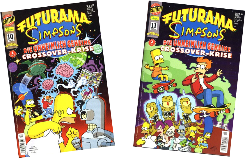 Futurama Simpsons Crossover German Logo - Futurama Simpsons Infinitely Secret Crossover Crisis Clipart (1182x566), Png Download