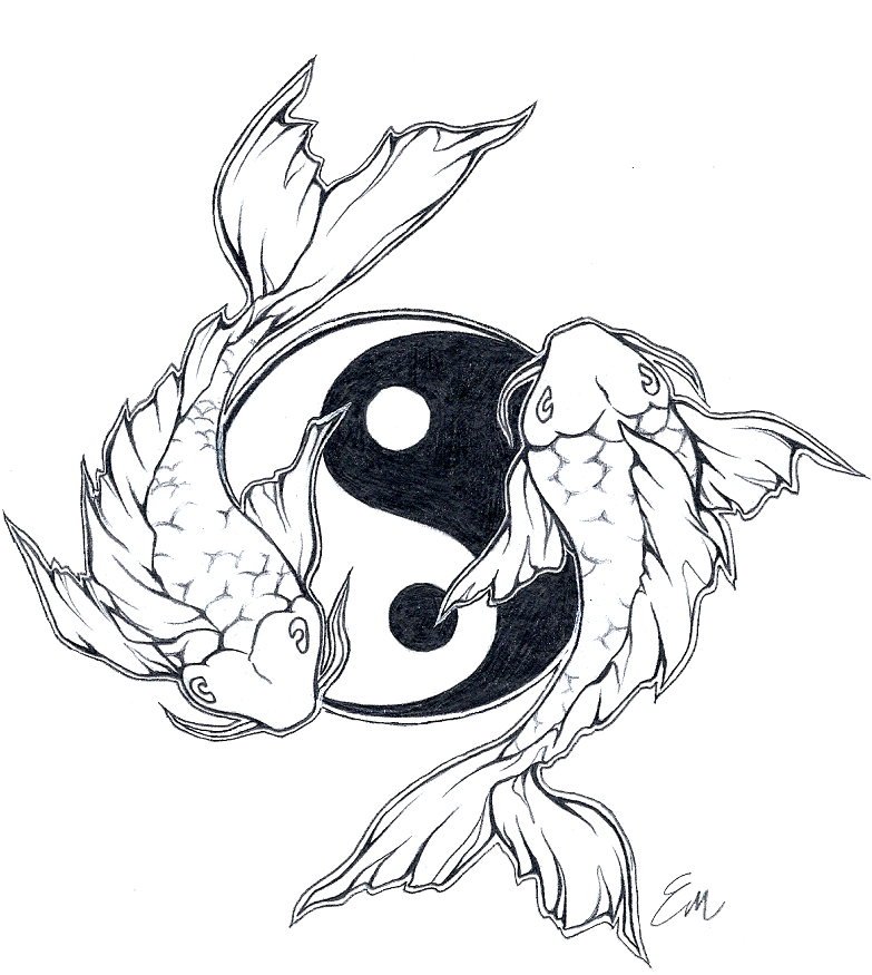 Koi Fish Design By Les Belles Soeurs - Ying Yang Fish Tattoo Clipart (802x900), Png Download