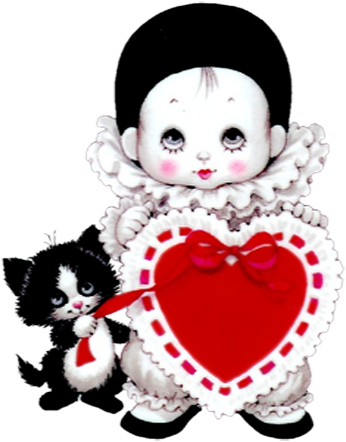 Cute Mime With Heart And Kitten Png Picture - Sweet Child Kitten Heart Pierrot Mime Clipart (500x638), Png Download