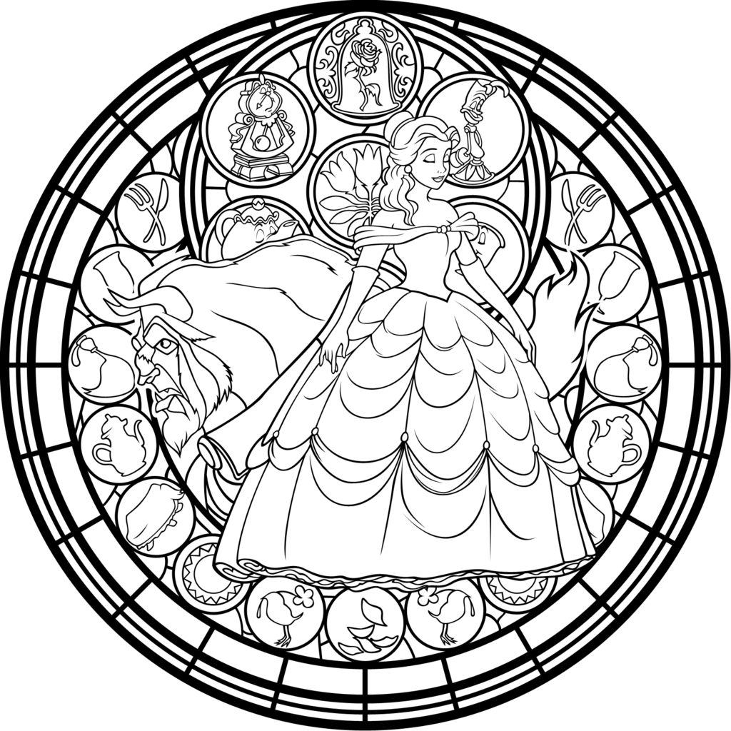 Beauty And The Beast Adult Coloring Pages Clipart (1024x1024), Png Download