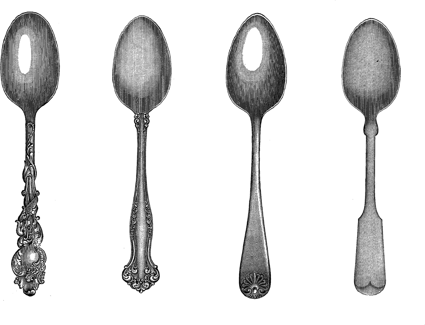 Dishes, Food, Fork, Knife, Knives, Silverware, Spoon - Vintage Spoon Png Clipart (1600x1201), Png Download