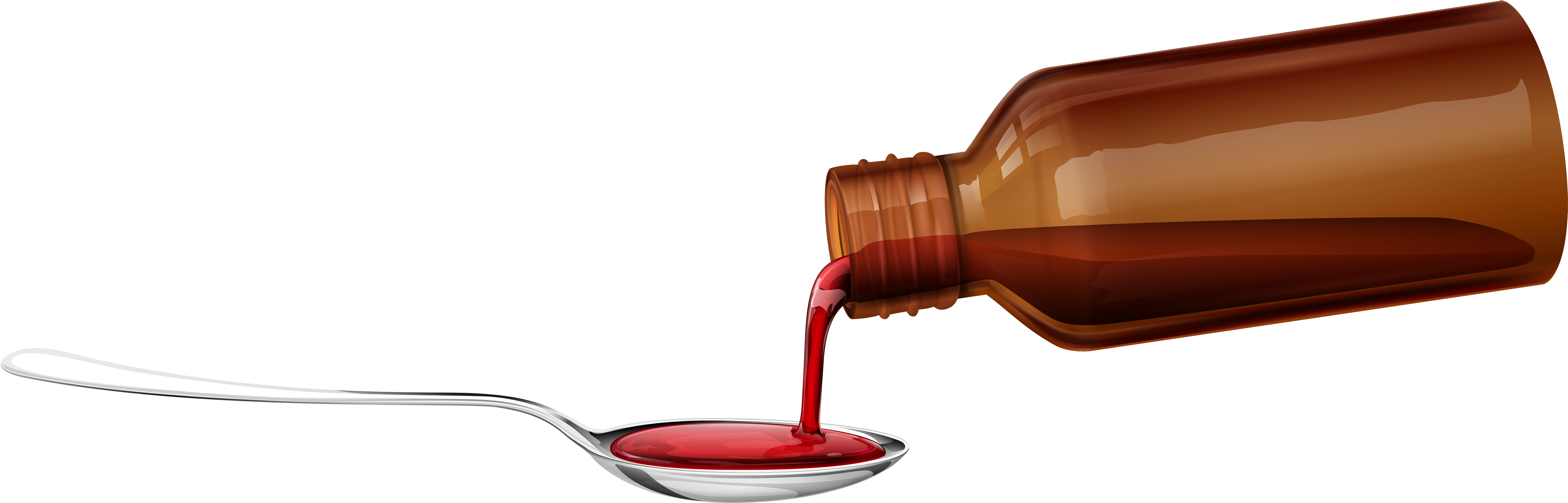 Medical Syrup And Spoon Png Clipart - Glass Bottle Transparent Png (5000x1676), Png Download