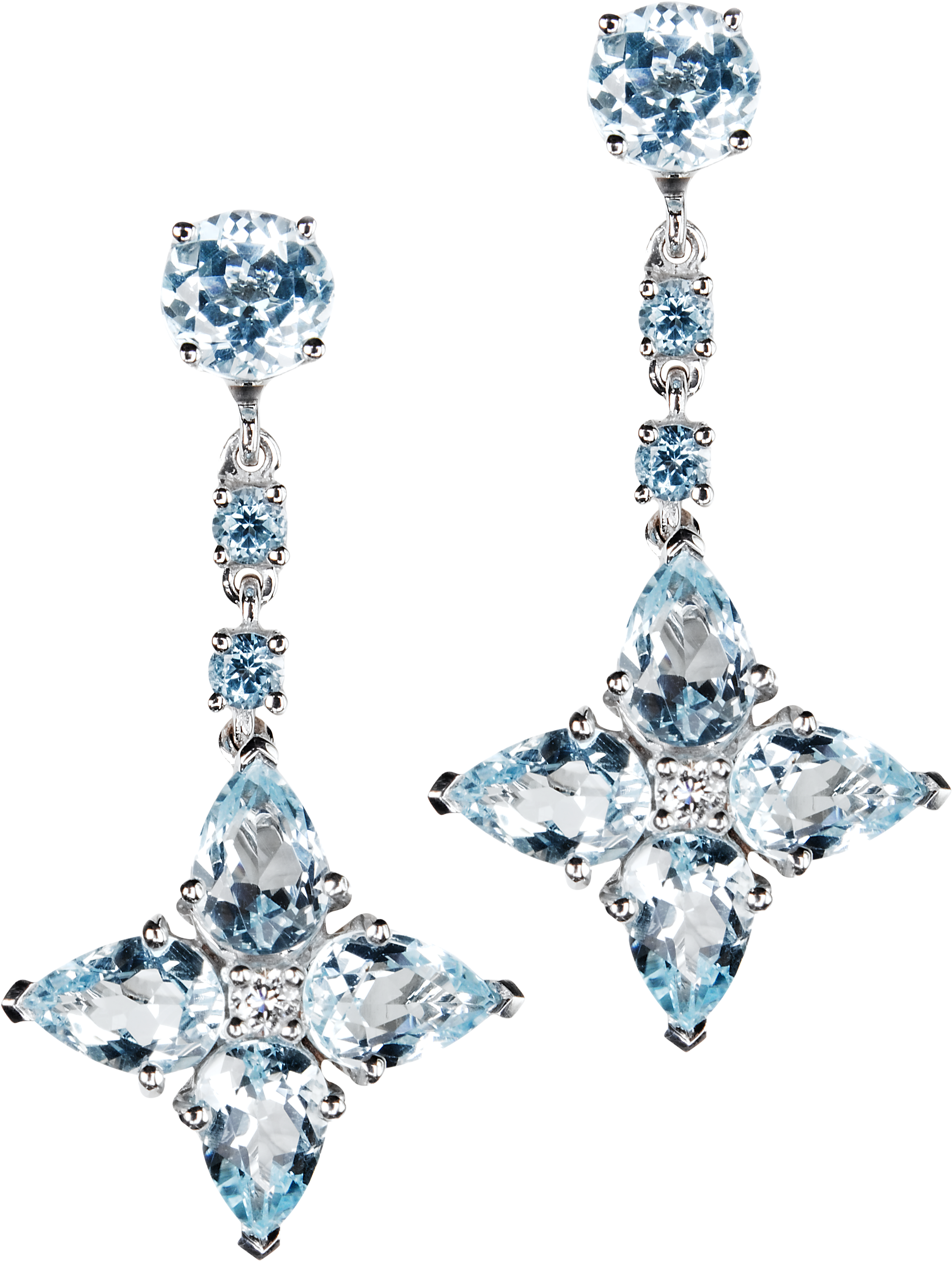 Blue Topaz Studs With Detachable Blue Topaz And Diamond - Blue Topaz Three Tier Earrings Silver Clipart (2306x3046), Png Download
