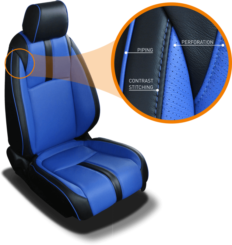 Katzkin Seat Stitching, Piping, And Perforation - Blue Leather Car Seats Clipart (768x822), Png Download