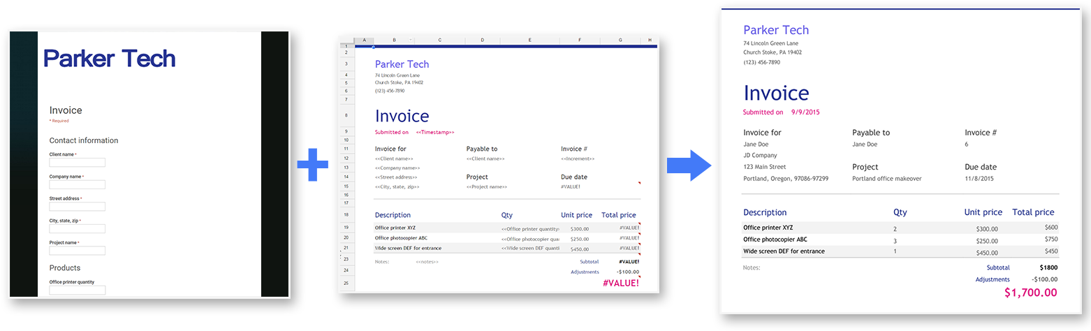 Form Publisher - Google Sheets - Invoice - Google Sheets Clipart (1561x649), Png Download