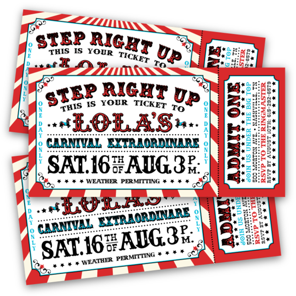 Vintage Carnival Ticket Invitation Template 164887 - Design Of Ticket For Carnival Clipart (600x600), Png Download