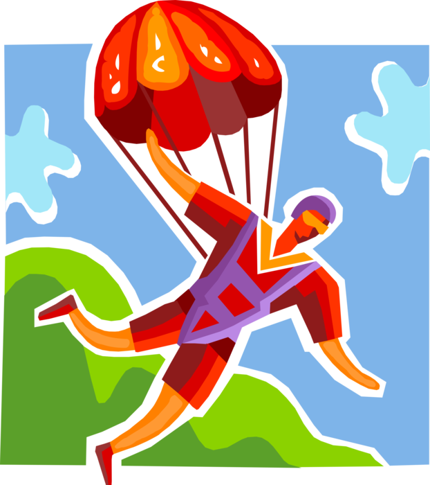 Vector Illustration Of Skydiving Skydiver Parachutist Clipart (622x700), Png Download