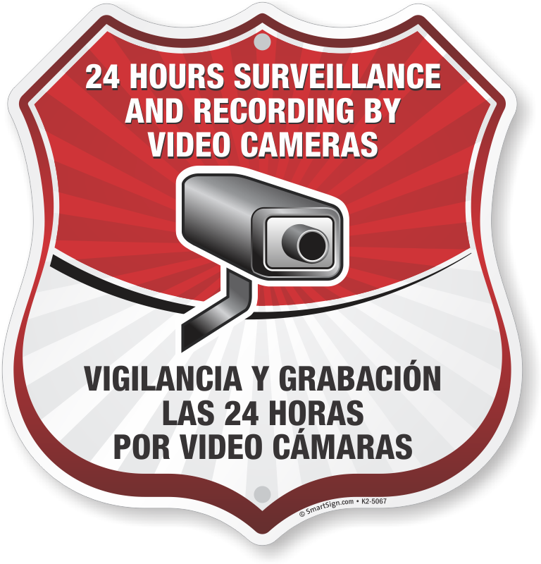 Bilingual 24 Hour Surveillance Shield Sign Clipart (768x800), Png Download