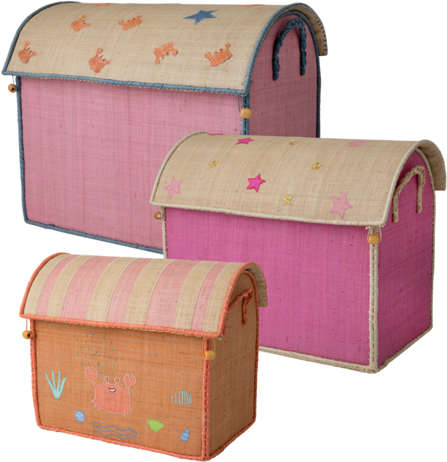 Set Of 3 Sea Theme Raffia Toy Storage Baskets In Pink - Wood Clipart (1000x1000), Png Download