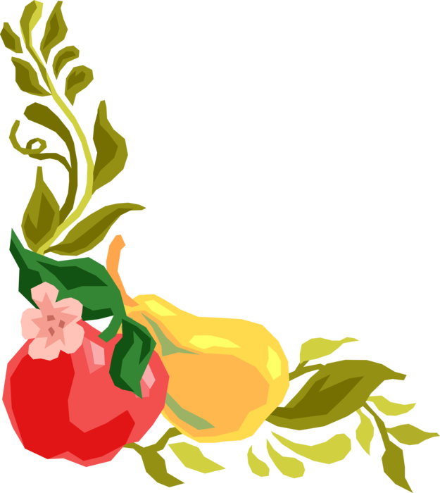 Vector Illustration Of Apple And Pear Fruit And Vine - Flower And Fruit Border Clipart (625x700), Png Download