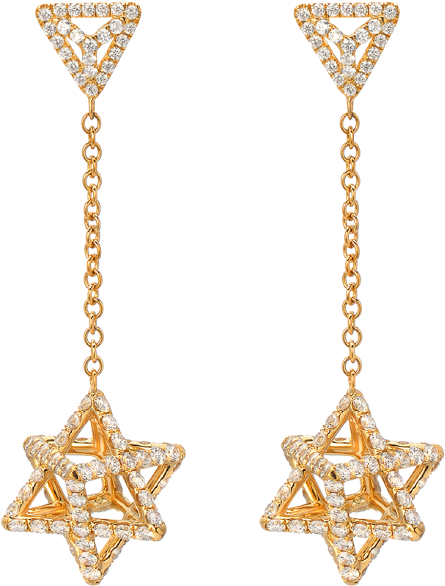 Merkaba Light Yellow Gold Drop Earrings With Diamonds - Jhumki Styles Clipart (1200x1200), Png Download