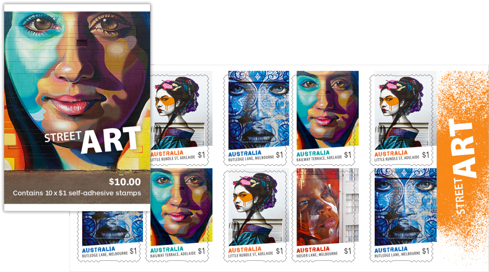Streert Art Booklet Of 20 X $1 Stamps - Hosier Inc. Paint Up Project Round 1. Adnate Clipart (970x545), Png Download