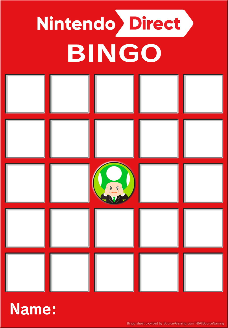 Source Gaming On Twitter - Nintendo Direct Bingo Card Clipart (905x1304), Png Download