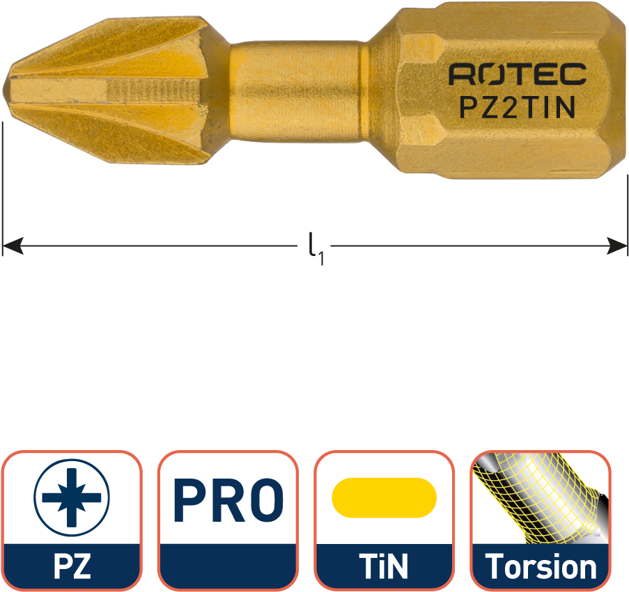 Pro Bit Pz 25mm Torsion Tin - Tan Clipart (1560x1300), Png Download