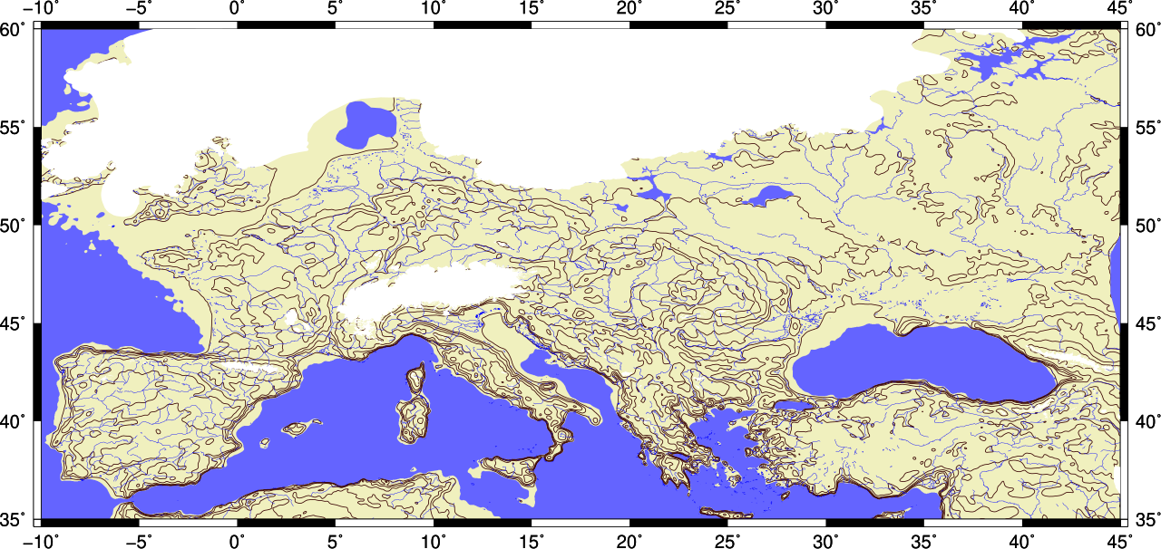 Last Glacial Maximum Topo Contours Of Europe - Atlas Clipart (1280x606), Png Download