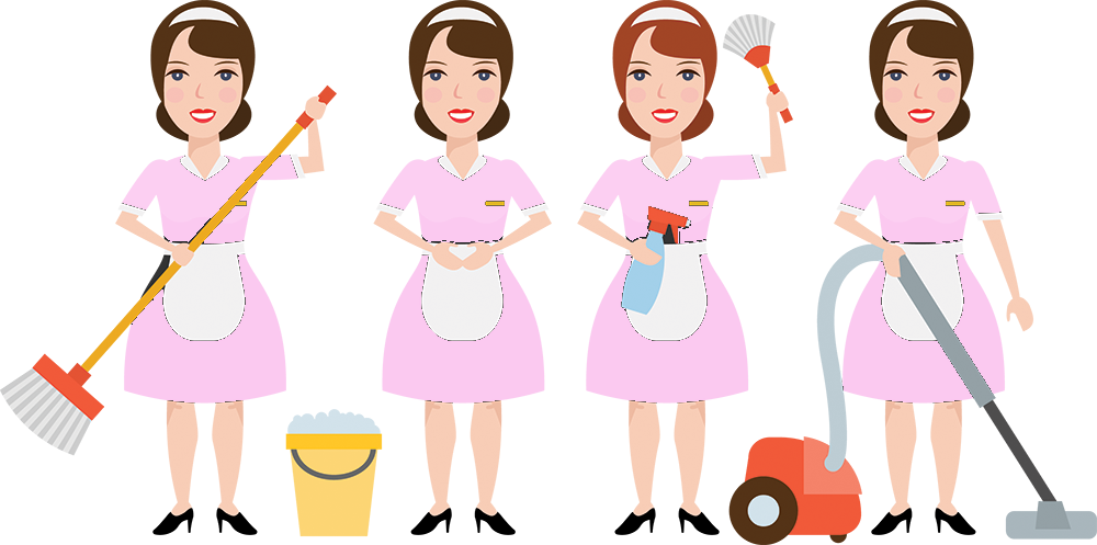 Maid Clipart Room Attendant - Cartoon - Png Download (1000x497), Png Download