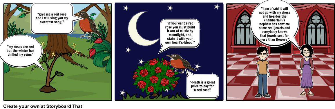 The Nightingale And The Rose - Nightingale And The Rose Storyboard Clipart (1164x385), Png Download