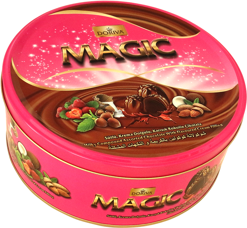 Magic Square Tin Box 600 Gr Pink Assorted - Doriva Magic Chocolate Clipart (850x794), Png Download