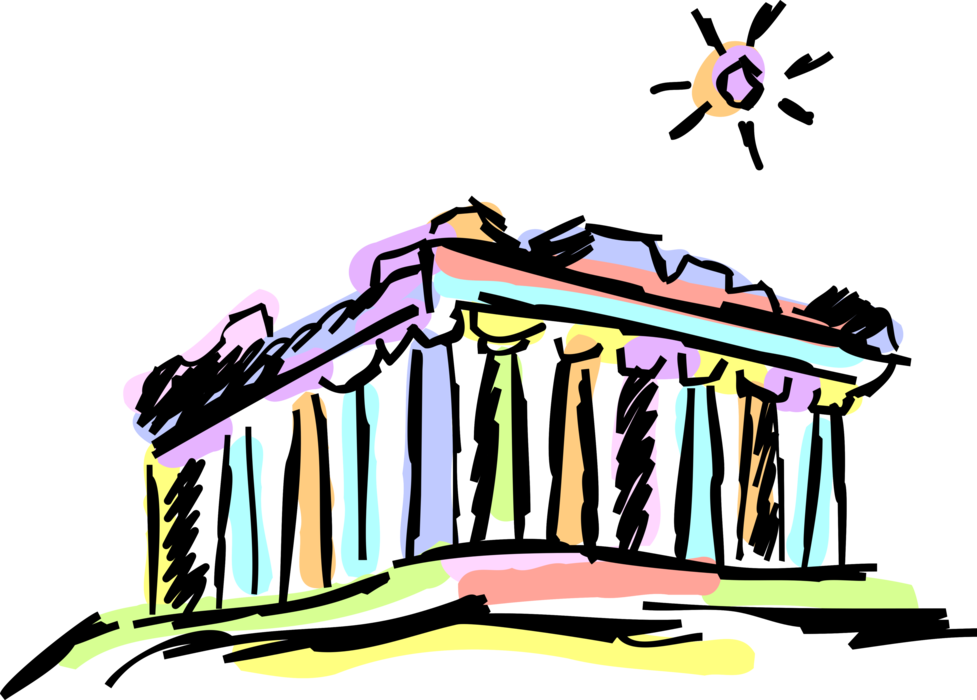 Vector Illustration Of Classical Greece Greek Temple Clipart (977x700), Png Download