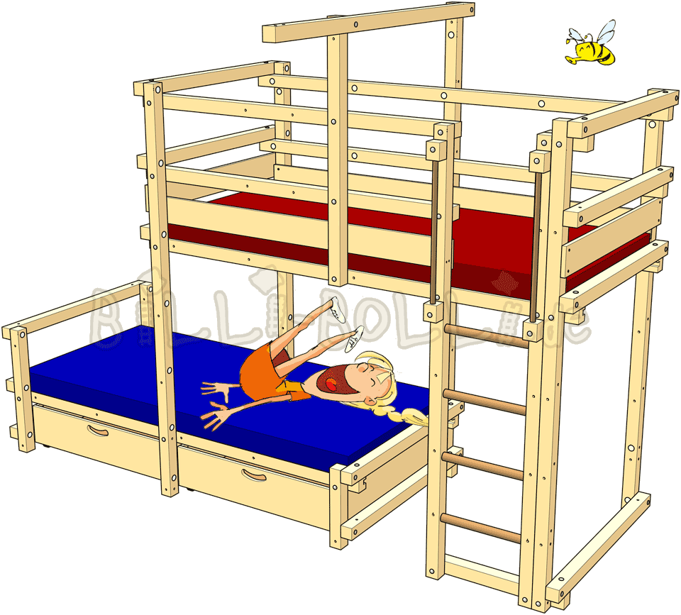 Bunk Bed Laterally Staggered - Etagenbett In Der Dachschräge Clipart (960x867), Png Download