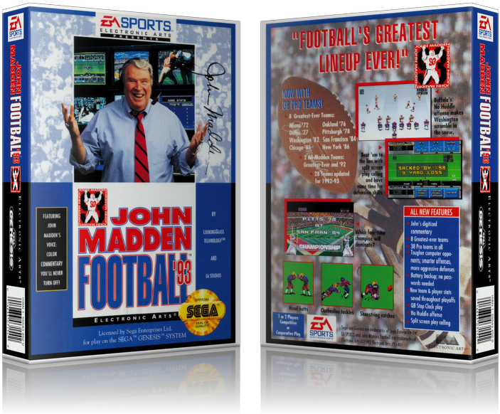 Genesis John Madden Football 93 Sega Megadrive Replacement - John Madden Football 93 Clipart (703x582), Png Download