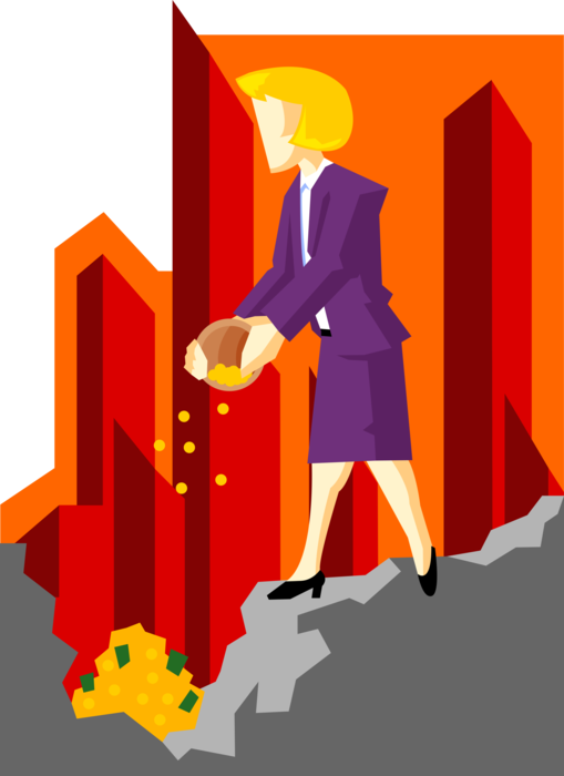 Vector Illustration Of Businesswoman Pouring Capital - Illustration Clipart (509x700), Png Download