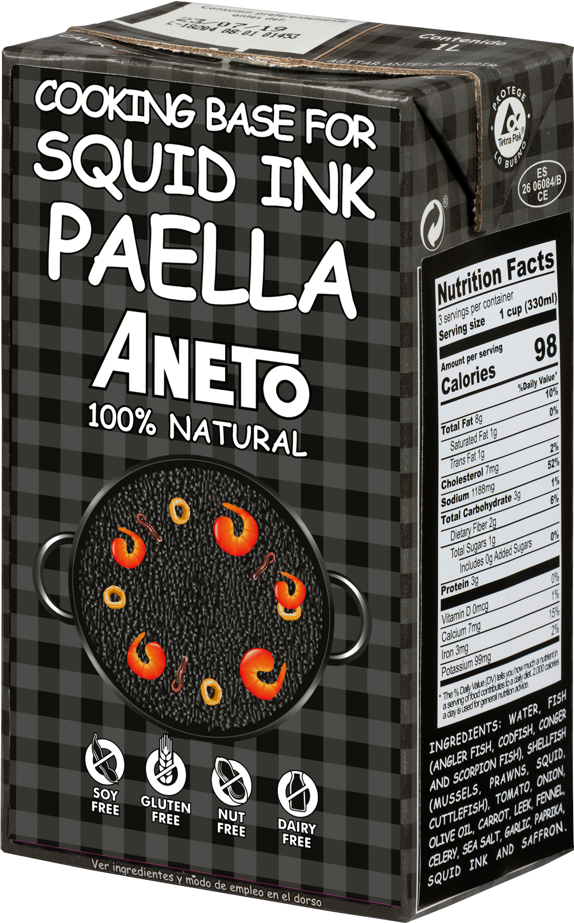 100% Natural Cooking Base For Squid Ink Paella Aneto - Orange Drink Clipart (1750x2625), Png Download