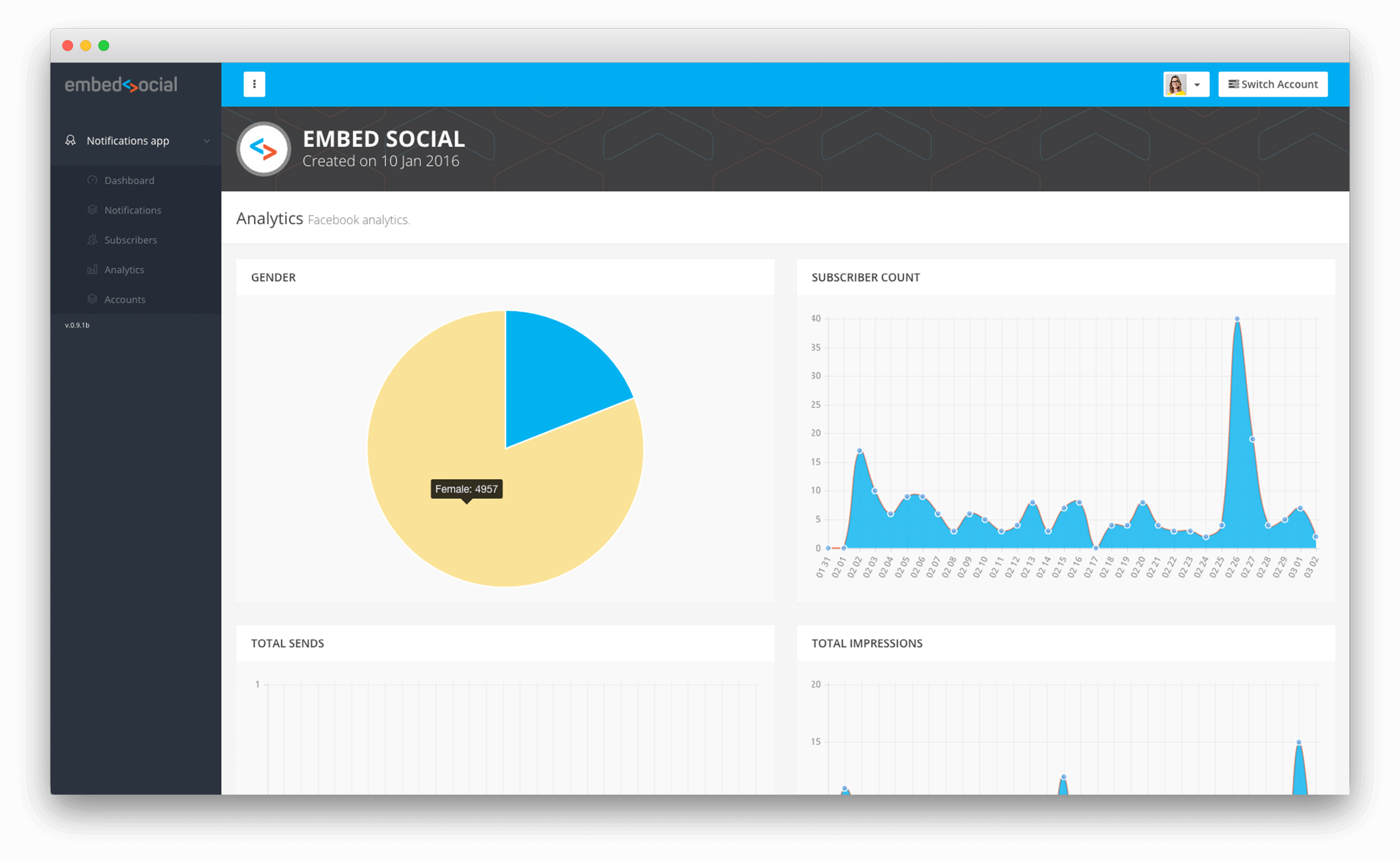 Embedsocial-analytics - Notification Facebook App Analytics Clipart (3104x1908), Png Download