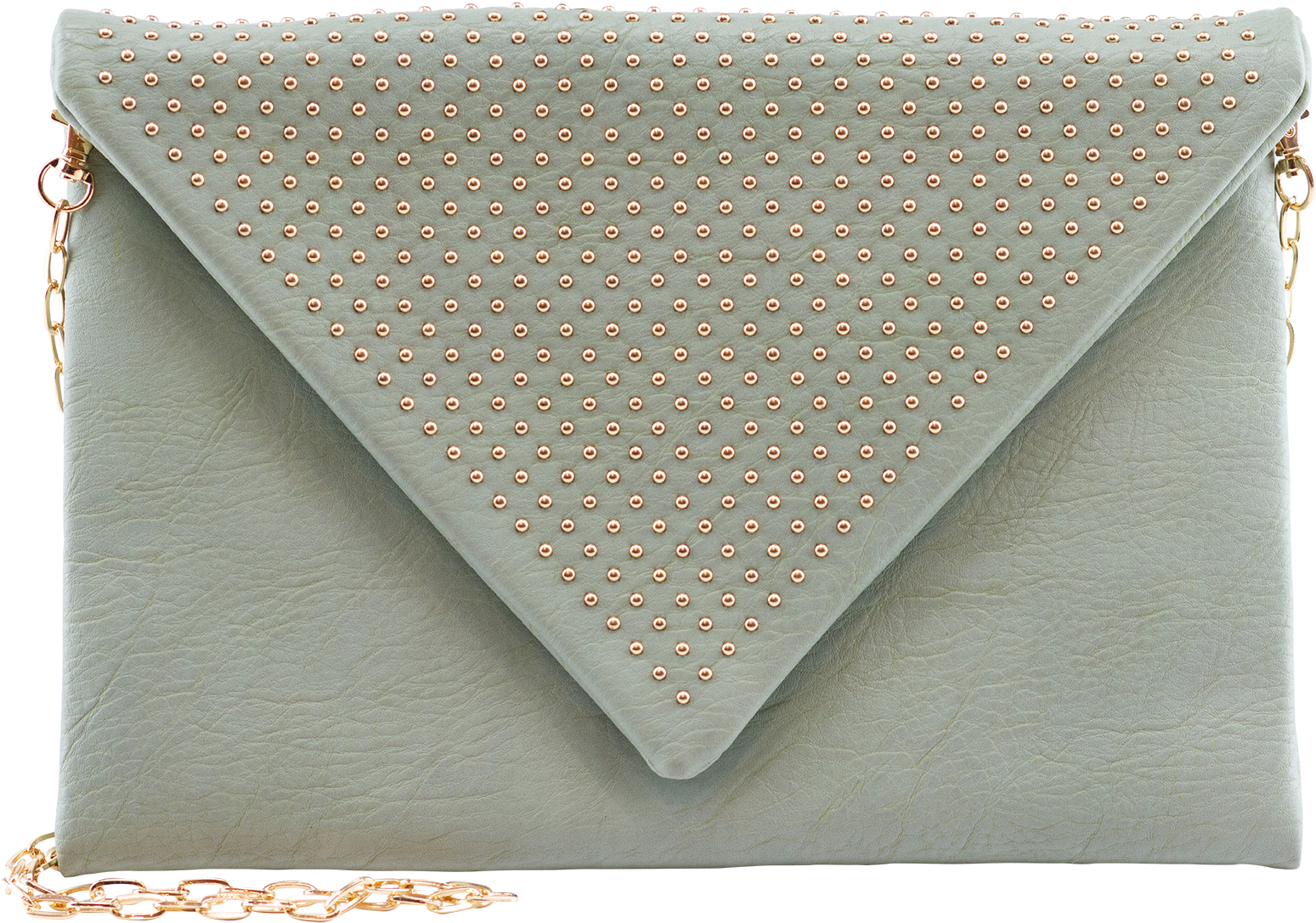 Abigail Stud Mint Envelope Bag W/ Gold Chain Street - Handbag Clipart (2000x2000), Png Download