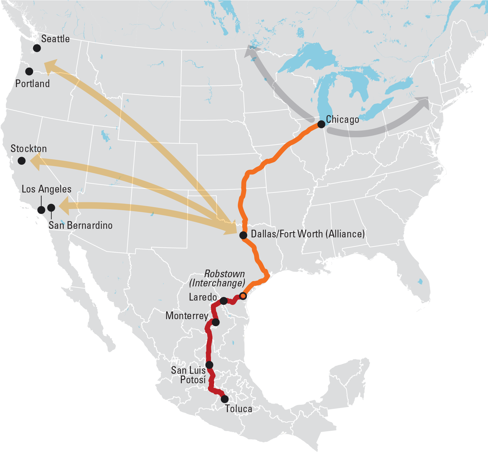 Map Legend Routes Of The New Bnsf Kcs Service For Shipping - Mexico Map Vector Free Clipart (1700x1567), Png Download