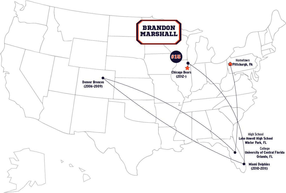 Road To The Chicago Bears For Brandon Marshall - Map Clipart (1250x834), Png Download