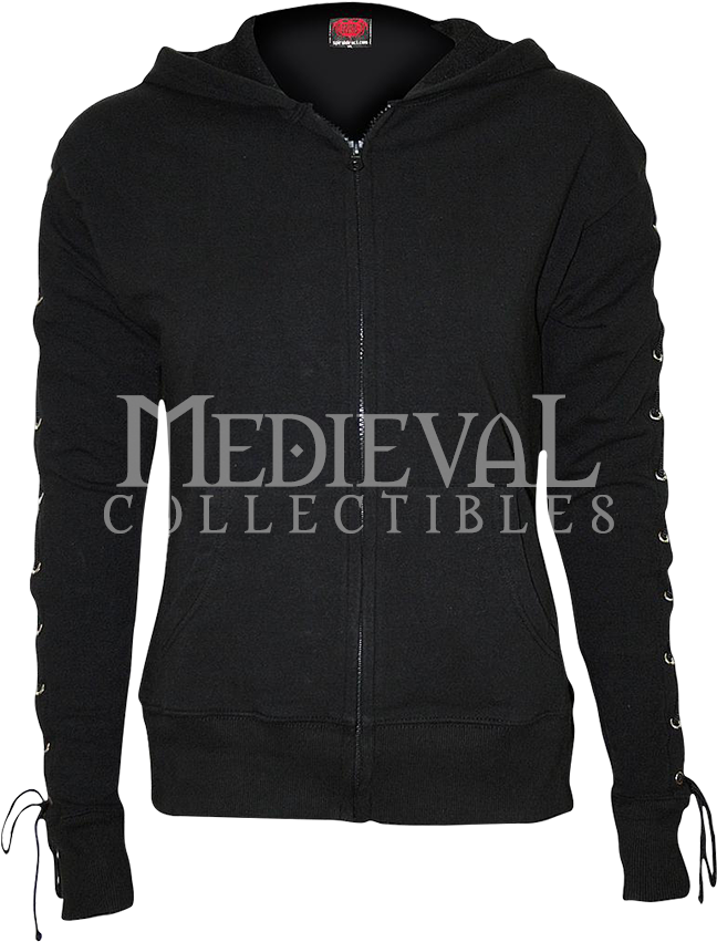 Womens Lace Up Sleeve Black Glitter Hoodie - Sweatshirt Clipart (850x850), Png Download