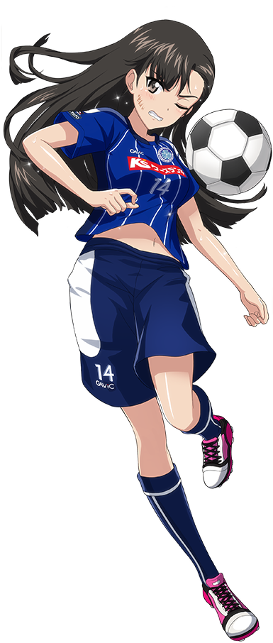 Black Hair Football Football Uniform Girls Und Panzer - Anime Girl Playing Soccer Clipart (384x960), Png Download