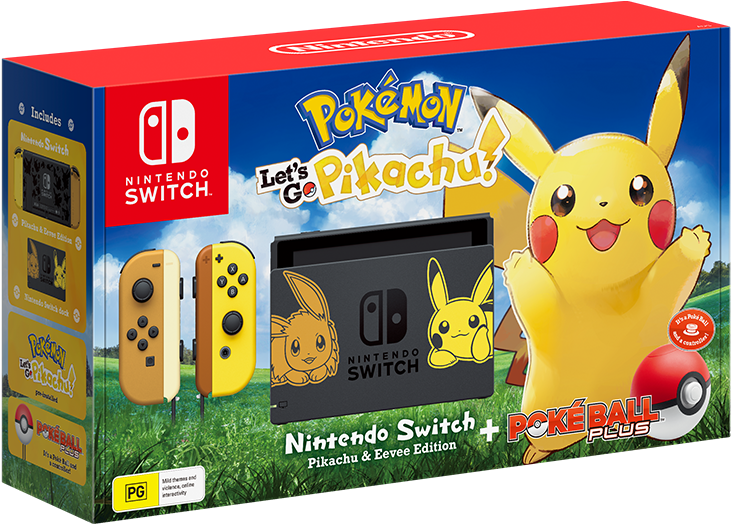 Each Includes A Nintendo Switch Pikachu & Eevee Edition - Nintendo Switch Pokemon Let's Go Edition Clipart (1080x887), Png Download