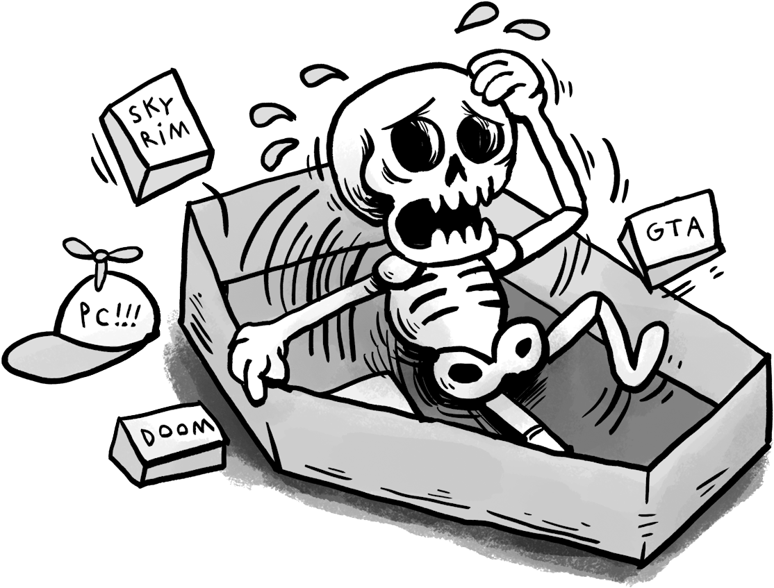 Some Of These Games We've Had In Production For Longer - Cartoon Of Skull Dead Computer Clipart (1600x960), Png Download