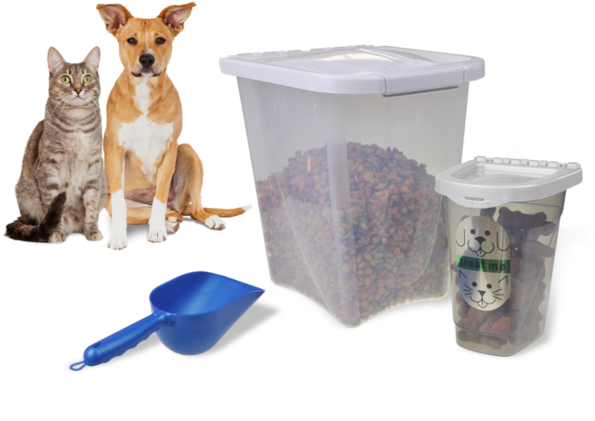 Cat Dog Foodcontainers - Perro Y Gato Mestizo Clipart (667x467), Png Download
