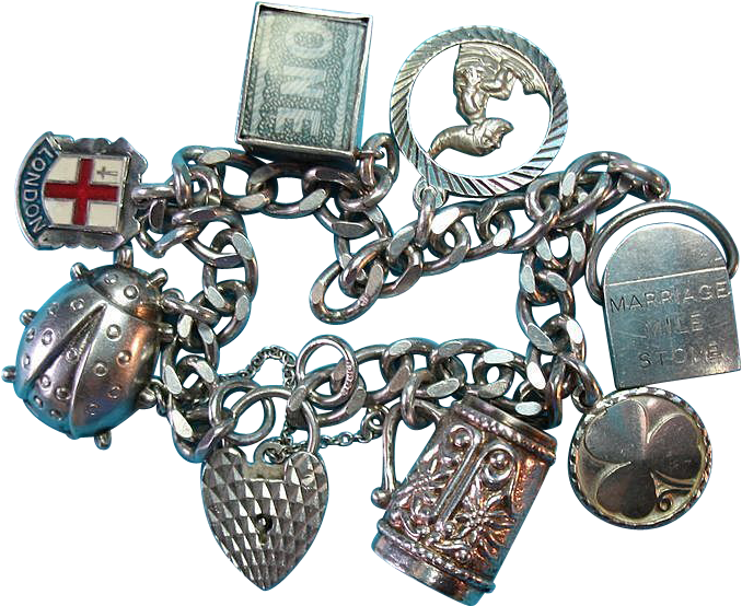 Vintage Georg Jensen Singed Sterling Silver Charm Bracelet - Body Jewelry Clipart (677x677), Png Download