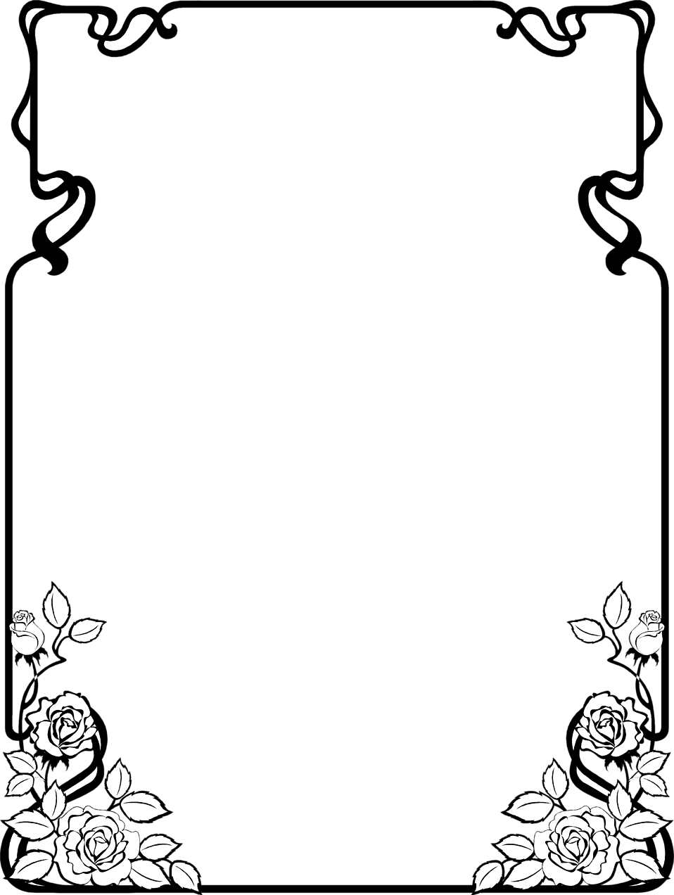 Black Floral Border Png Image - Nature Border Design Black And White Clipart (958x1272), Png Download
