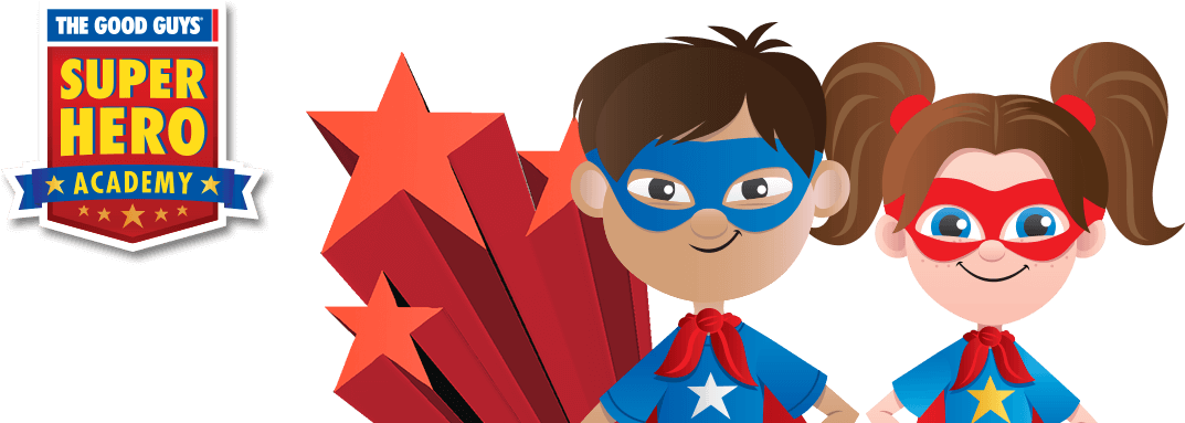 Superhero Academy At The Good Guys - Super Hero Clipart (1169x396), Png Download