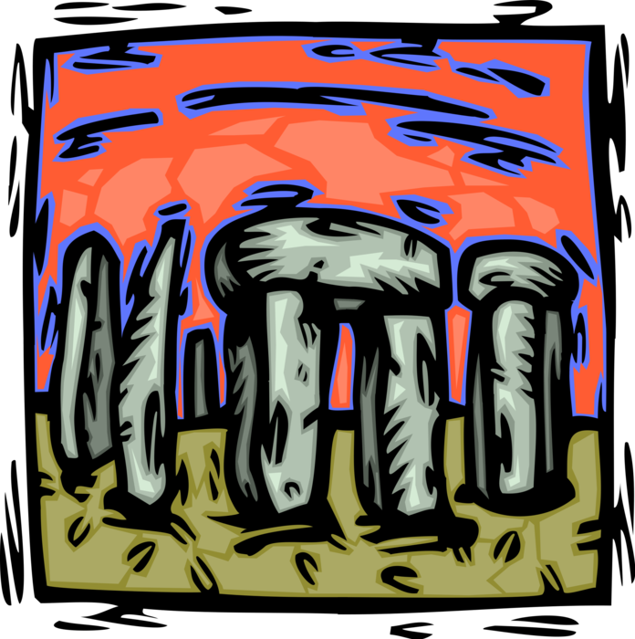 Vector Illustration Of Stonehenge Standing Stones Neolithic Clipart (696x700), Png Download