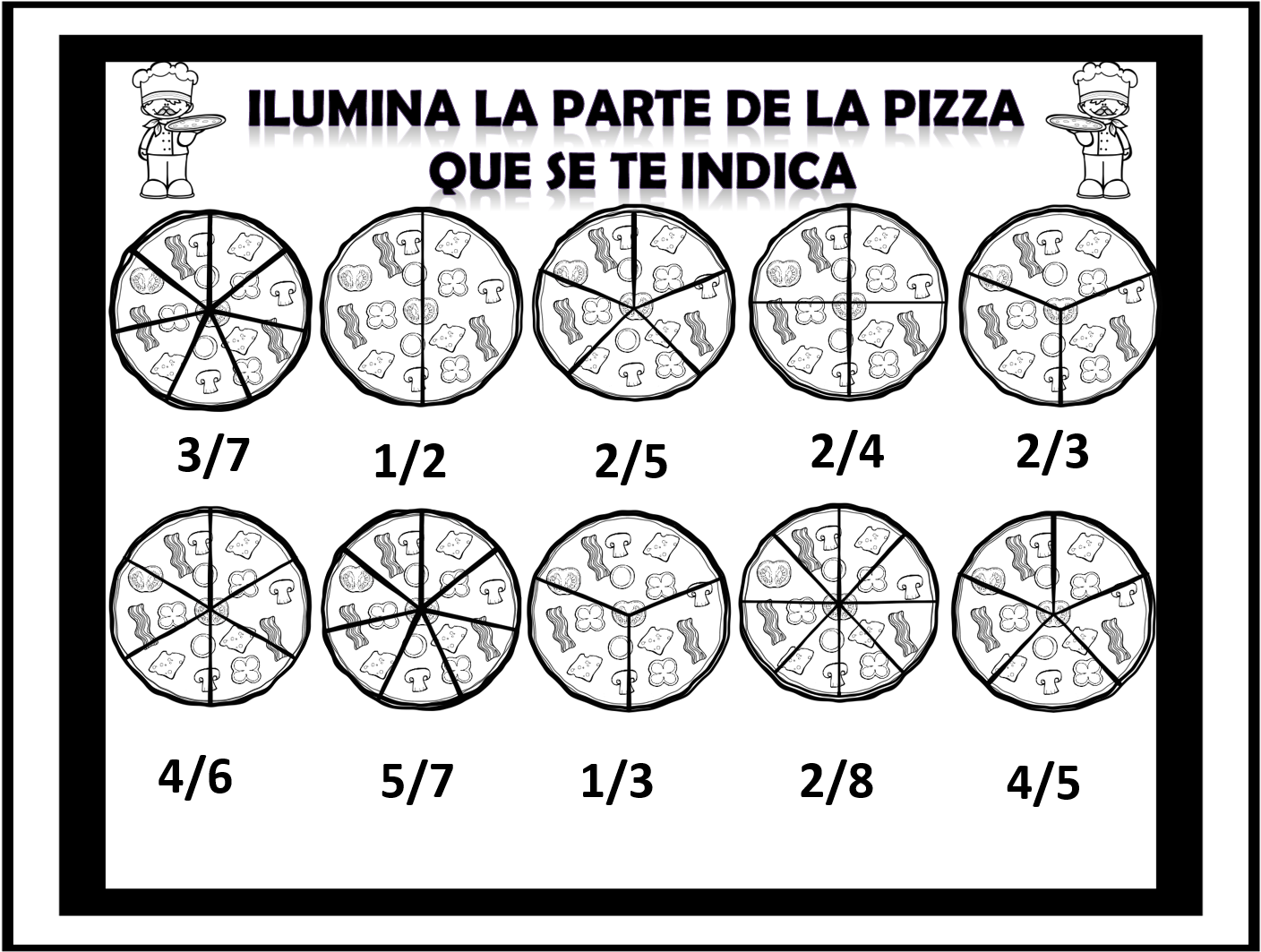 Las Fracciones De Las Pizzas En Blanco Y Negro Para - Fracciones En Una Pizza Clipart (1595x1205), Png Download