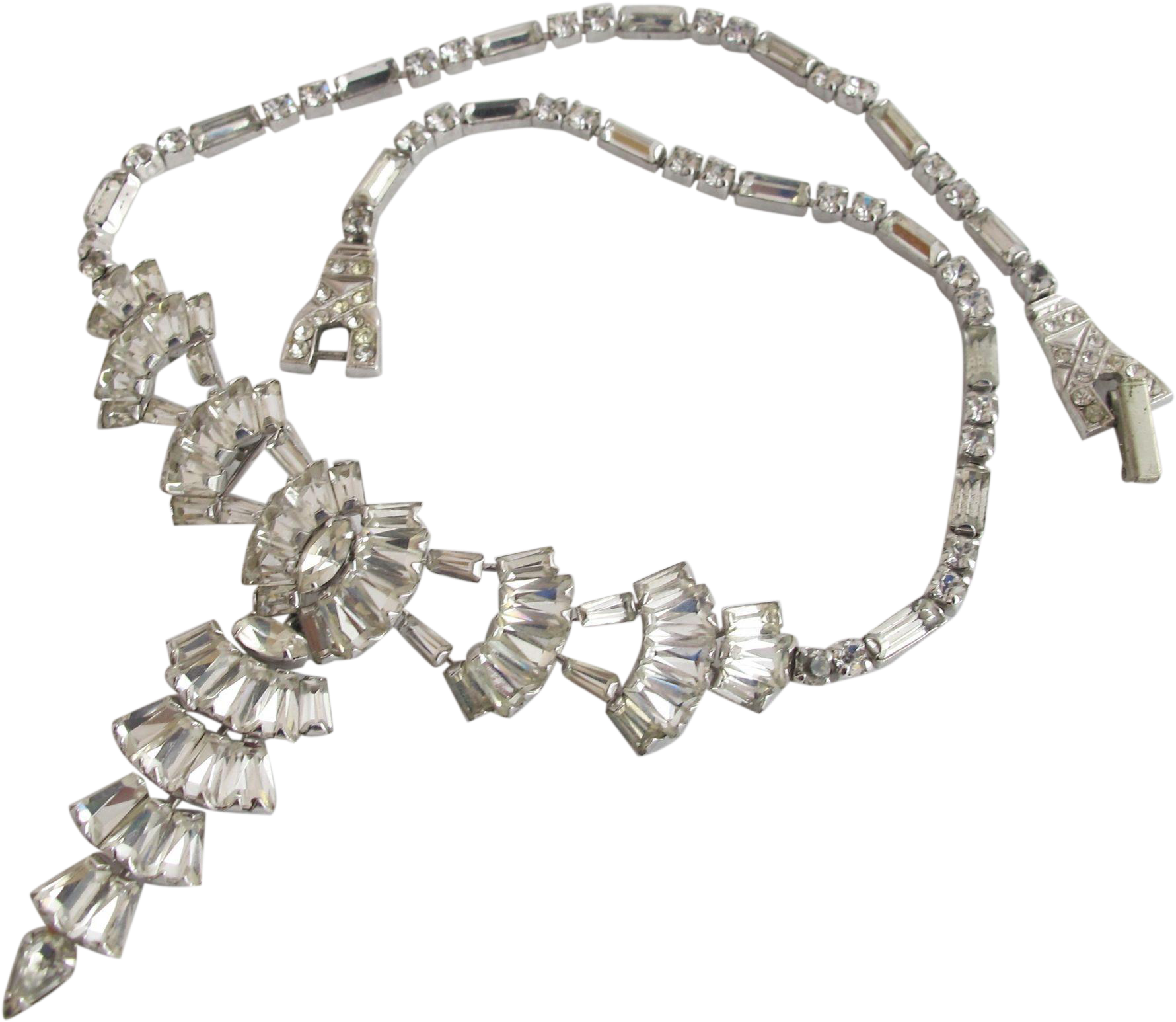 Vintage Phyllis Sterling Silver Clear Rhinestone Drop - Necklace Clipart (1779x1779), Png Download